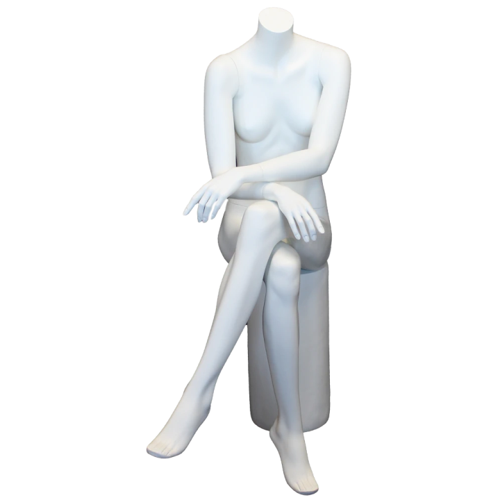 STW049-WT - Headless Crosse Leg Sitting Female Mannequin Matte White