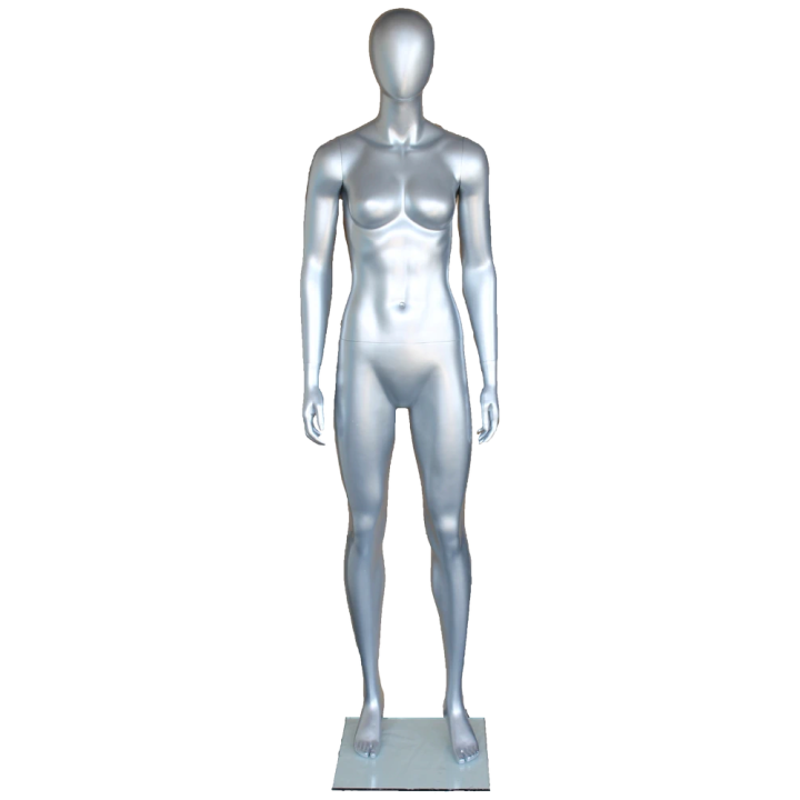 SFW51E-ST - Matte Silver Egg Head Athletic Female Mannequin