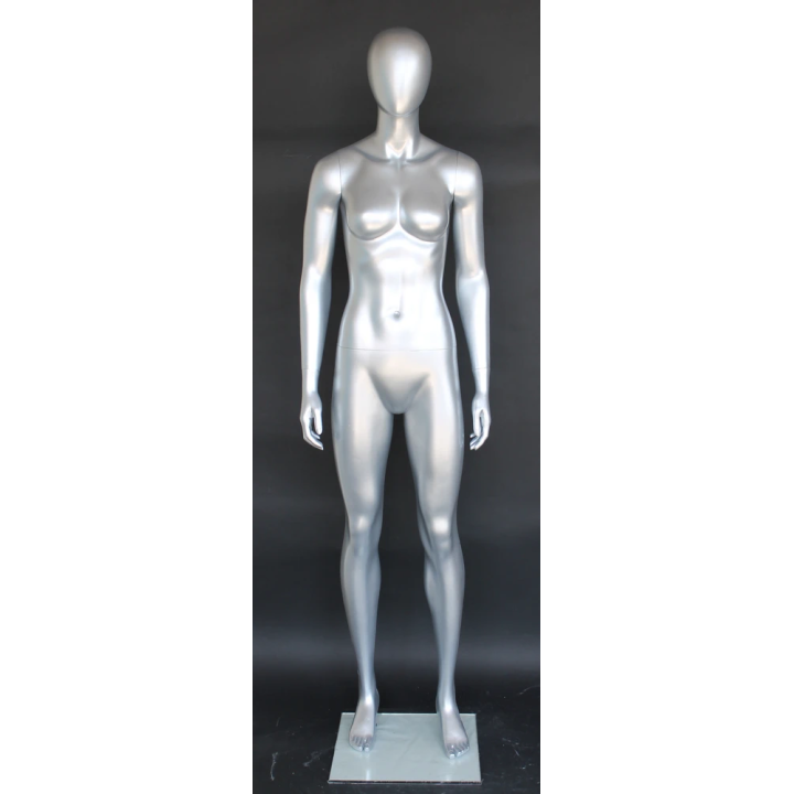 SFW51E-ST - Matte Silver Egg Head Athletic Female Mannequin