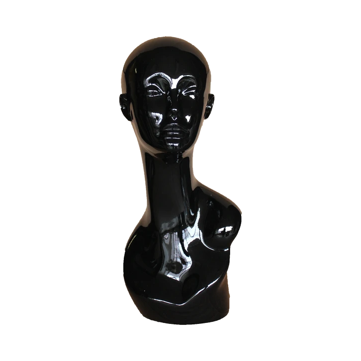 MH1-HB - 19 in Glossy Black Abstract Face Female Head Mannequin