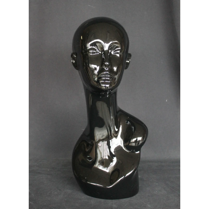 MH1-HB - 19 in Glossy Black Abstract Face Female Head Mannequin