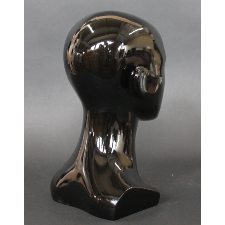MH53-HB - 13 in H Glossy Black Abstract Face Female Head Mannequin