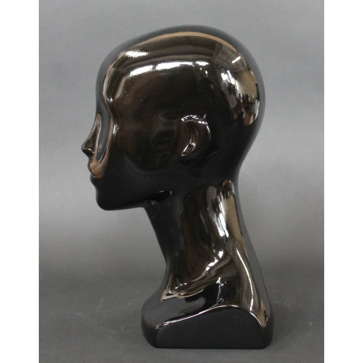 MH53-HB - 13 in H Glossy Black Abstract Face Female Head Mannequin