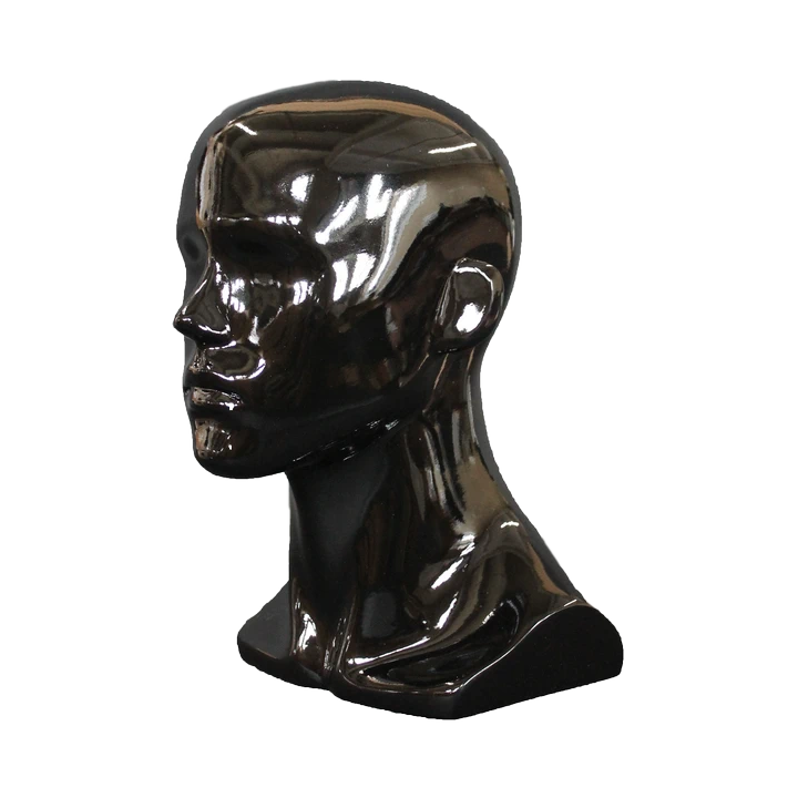 MH8-HB - 14 in Glossy Black Abstract Face Male Head Mannequin