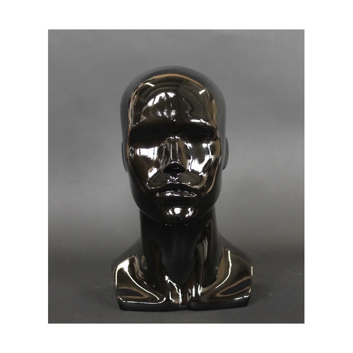 MH8-HB - 14 in Glossy Black Abstract Face Male Head Mannequin