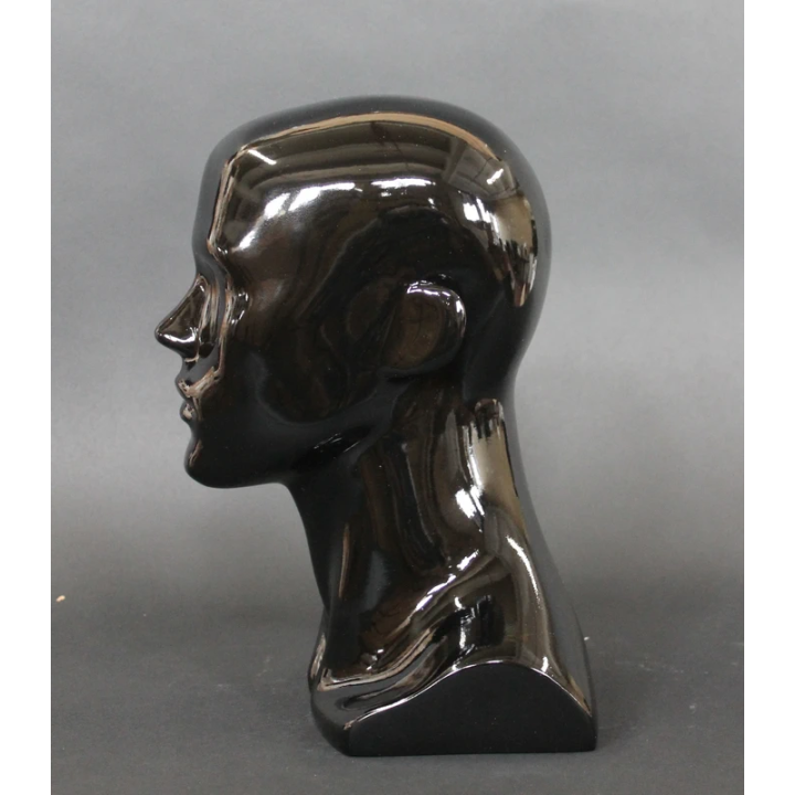 MH8-HB - 14 in Glossy Black Abstract Face Male Head Mannequin