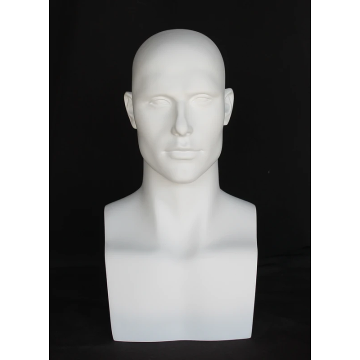 MH9-WT - 19 in Matte White Featured Face Male Head Mannequin
