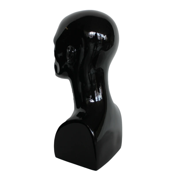 MH9-HB - 19 in Glossy Black Featured Face Male Head Mannequin