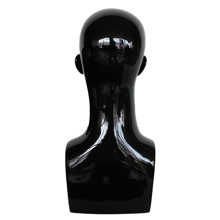 MH9-HB - 19 in Glossy Black Featured Face Male Head Mannequin