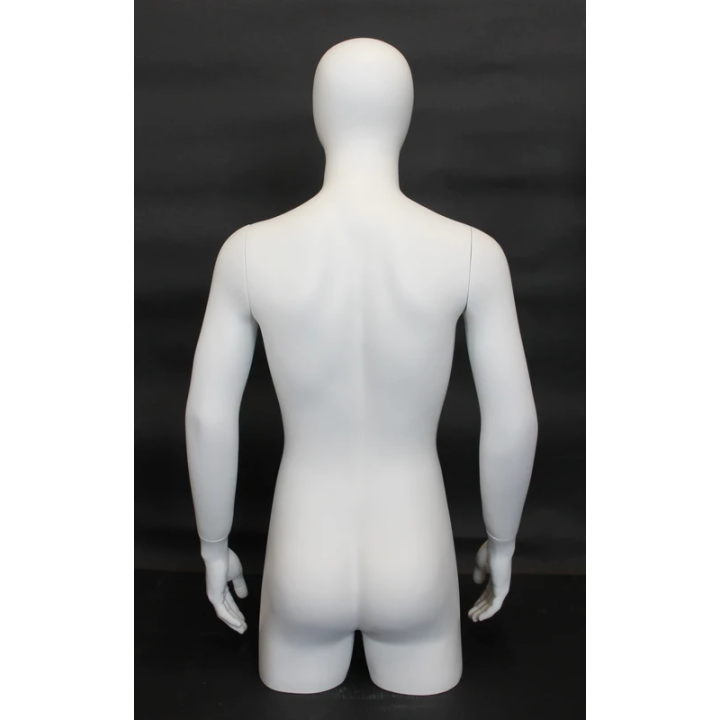 MT4E-WT - 43 in Matte White Egg Head Male 3Q Torso Body Form Mannequin With Arms