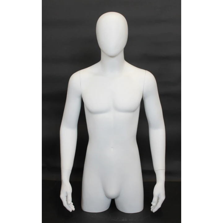 MT4E-WT - 43 in Matte White Egg Head Male 3Q Torso Body Form Mannequin With Arms