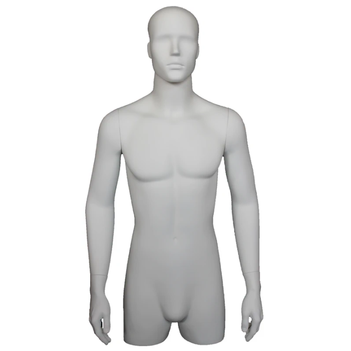 MT5E-WT - 43 in White Abstract Face Head Male 3Q Torso Mannequin With Arms