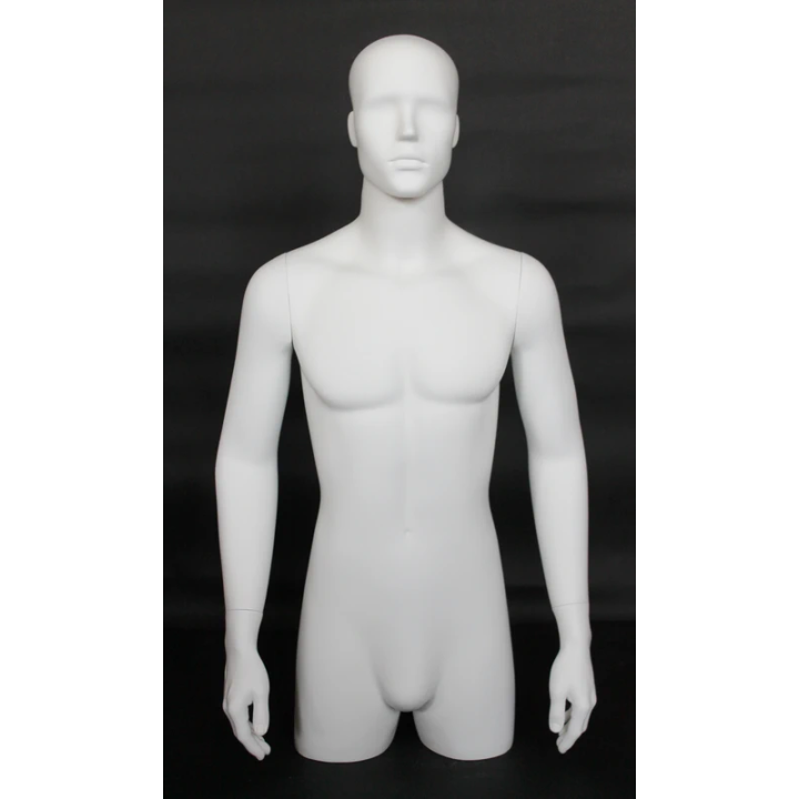 MT5E-WT - 43 in White Abstract Face Head Male 3Q Torso Mannequin With Arms