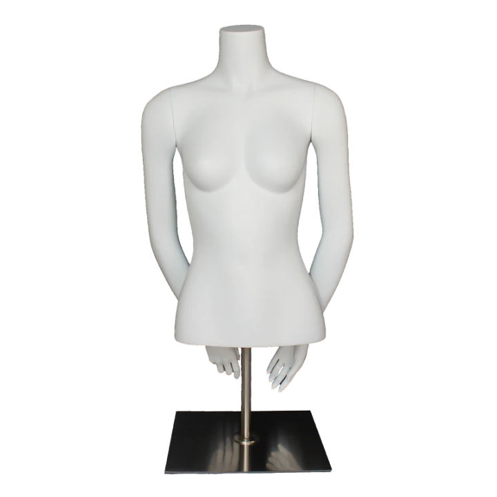 FT8-WM - 46 in Female Torso mannequin with Arms at Back and Metal Base