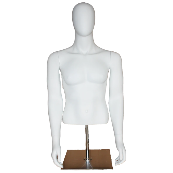 MT66E-WM - 48 in Egg Head Male Torso mannequin with Arms Metal Base