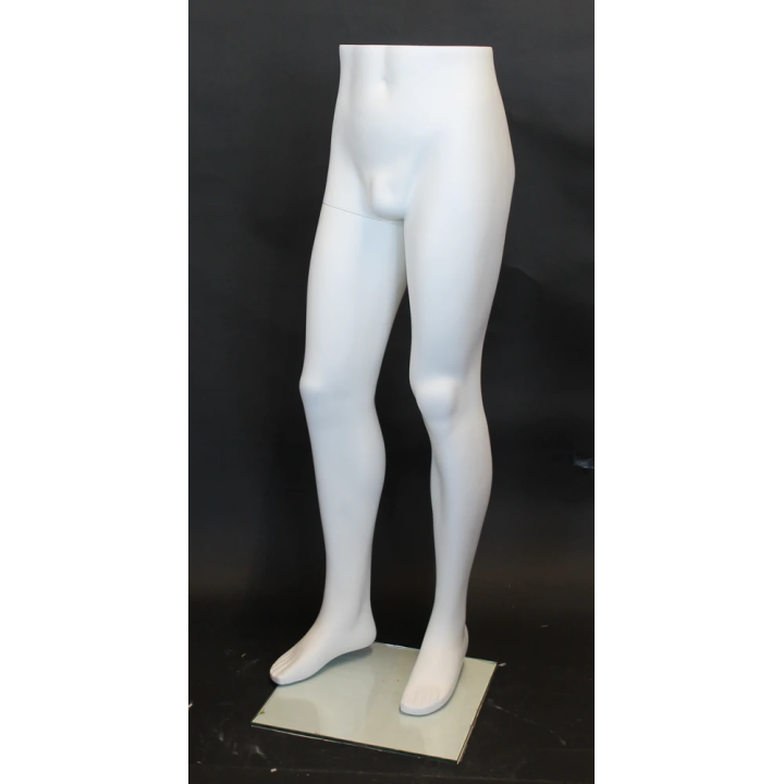 MT001-WT - 47 in Matte White Male Leg Form mannequin with glass base