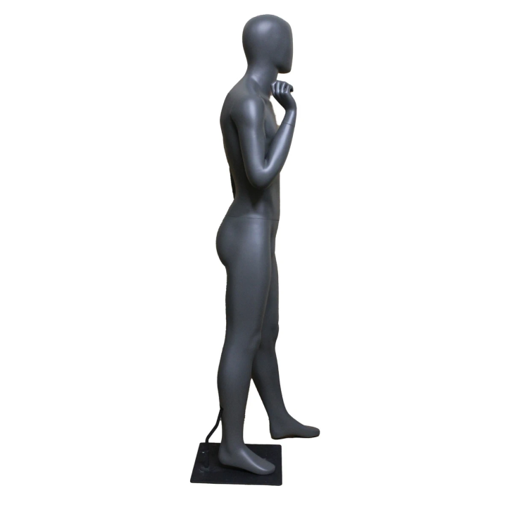 STB-6ME-DGR - 6 ft 1 in  Dark Grey Egg Head Sport Male Mannequin with Black Metal Base-