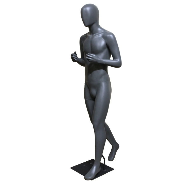 STB-5ME-DGR - 6 ft 1 in Walk Running Pose Egg head Male Mannequin Dark Grey -