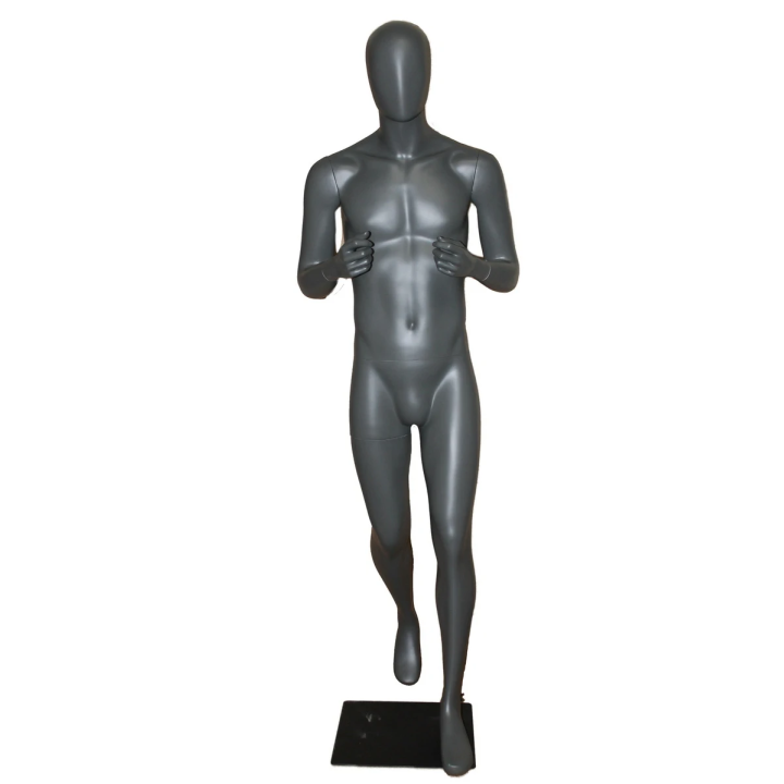 STB-5ME-DGR - 6 ft 1 in Walk Running Pose Egg head Male Mannequin Dark Grey -