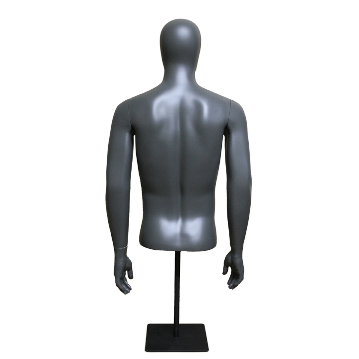 MT77E-DGR - 48 in Dark Grey Egg Head Male Torso mannequin with Arms Metal Base