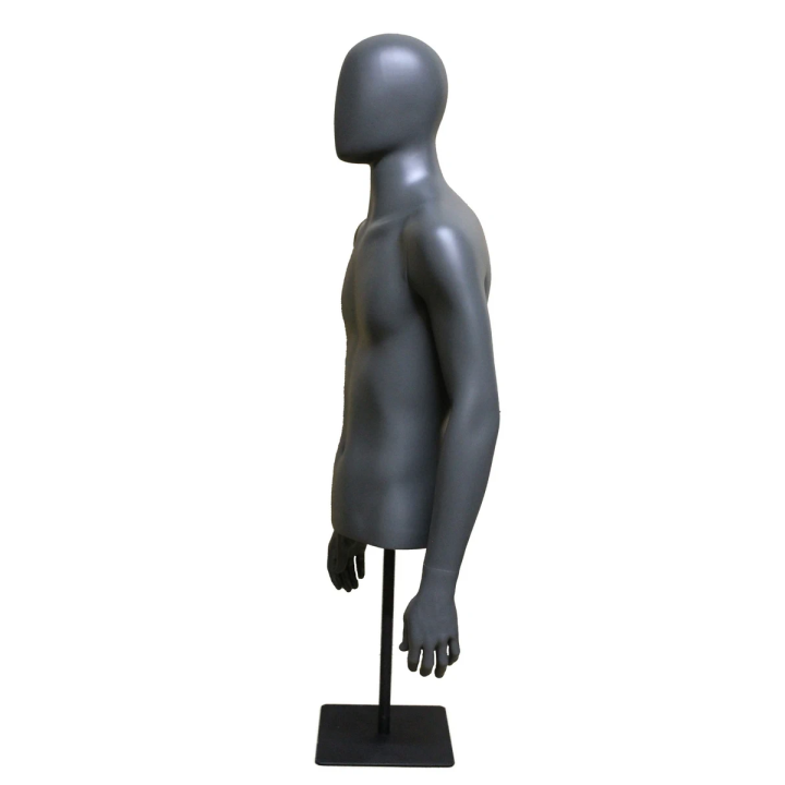 MT77E-DGR - 48 in Dark Grey Egg Head Male Torso mannequin with Arms Metal Base