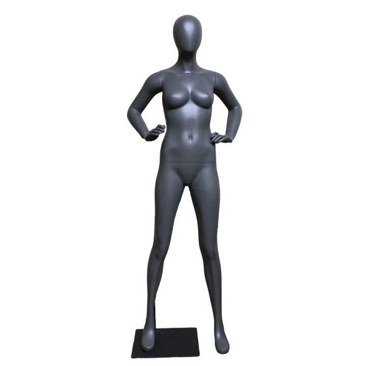 STB-5FE-DGR - Dark Grey Athletic Egg Head Female Mannequin Hand on Waist