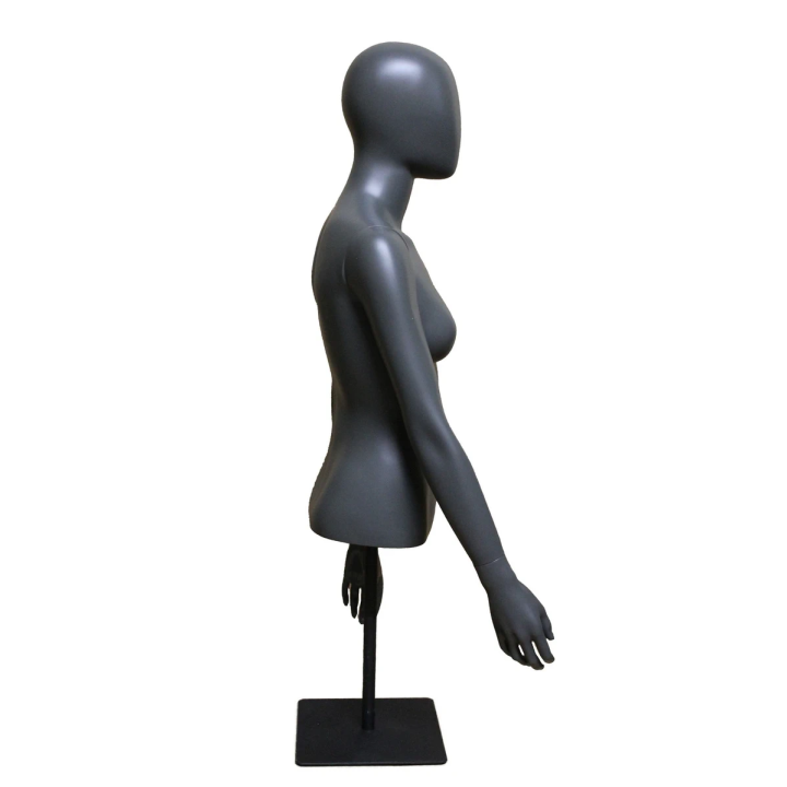 FT77E-DGR - 46 in Dark Grey Egg Head Female Torso mannequin with Arms and Base