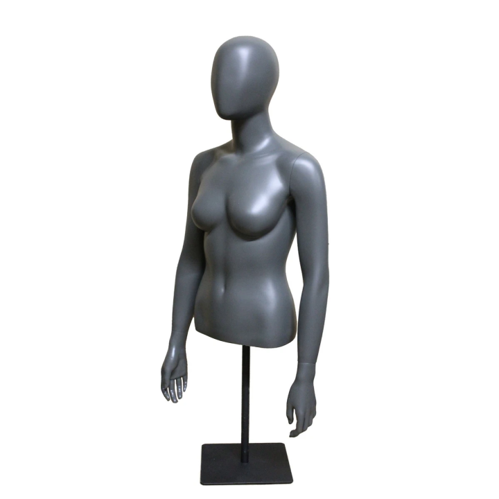 FT77E-DGR - 46 in Dark Grey Egg Head Female Torso mannequin with Arms and Base