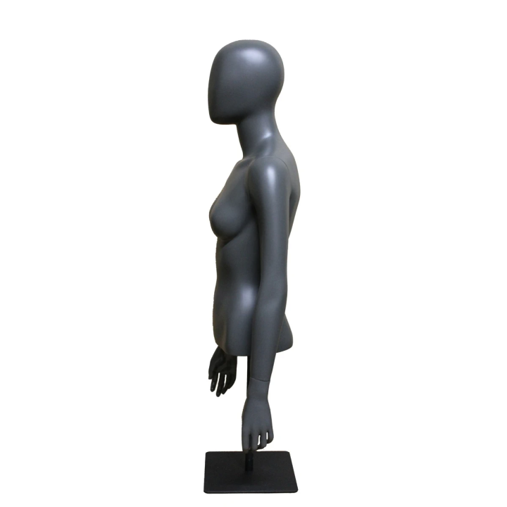 FT77E-DGR - 46 in Dark Grey Egg Head Female Torso mannequin with Arms and Base