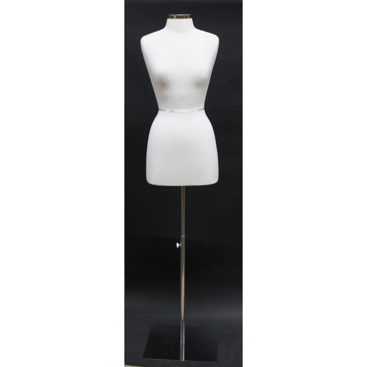 B46-WM - Size 4/6 White Jersey Female Dress form mannequin Metal Base