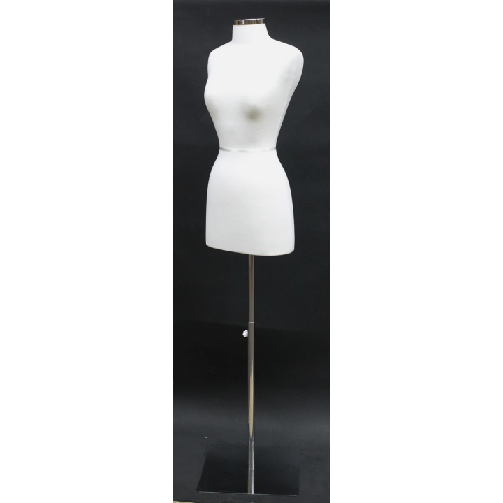 B46-WM - Size 4/6 White Jersey Female Dress form mannequin Metal Base