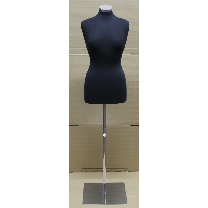 B46-BM - Size 4/6 Black Jersey Female Dress form mannequin Metal Base