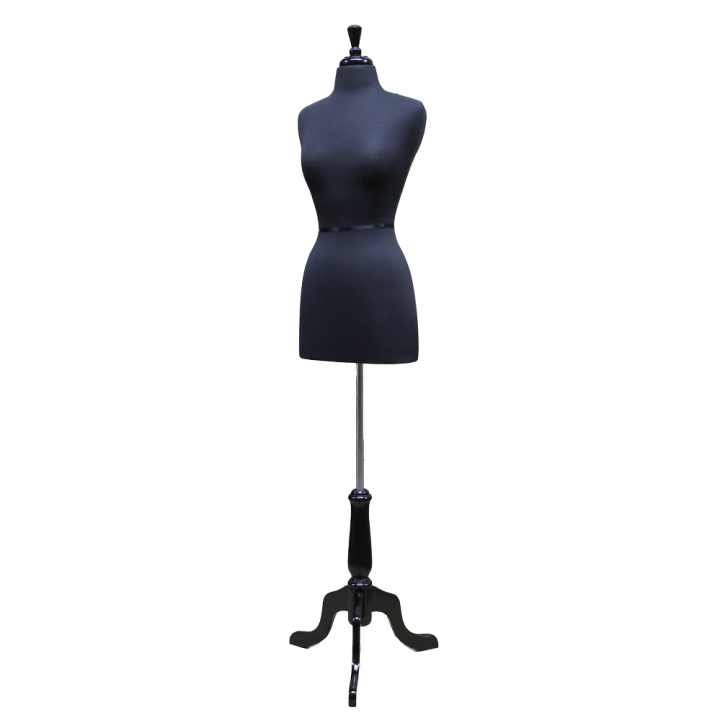 B46-BK - Size 4/6 Black Jersey Female Dress form mannequin with Black tripod base