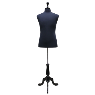 MDF61B-BK - Size M Black Male Dress form mannequin Black tripod base