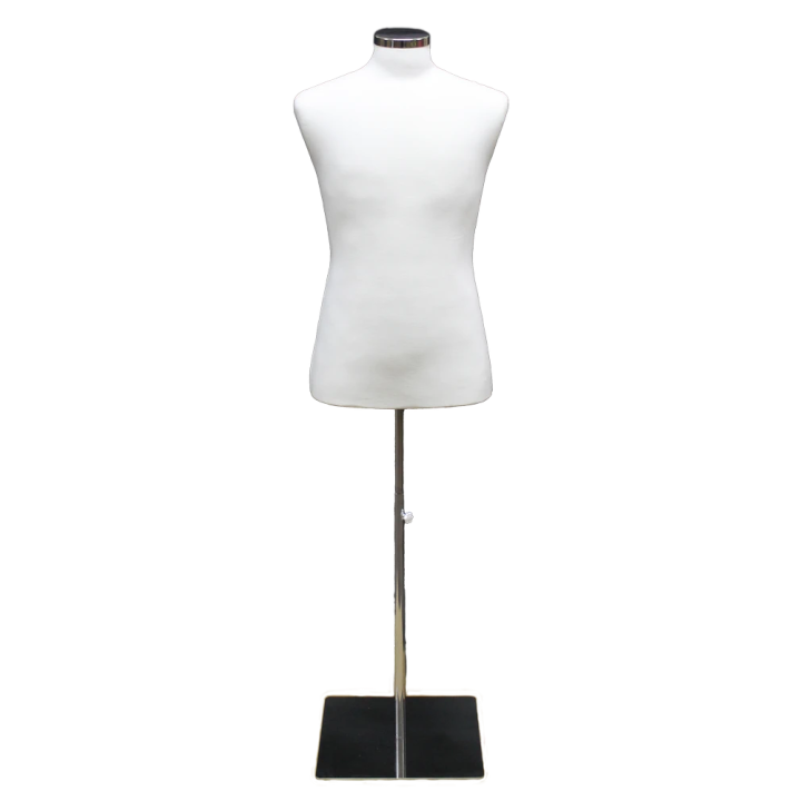 MDF61-WM - Size M White Male Dress form mannequin Metal Neck Base