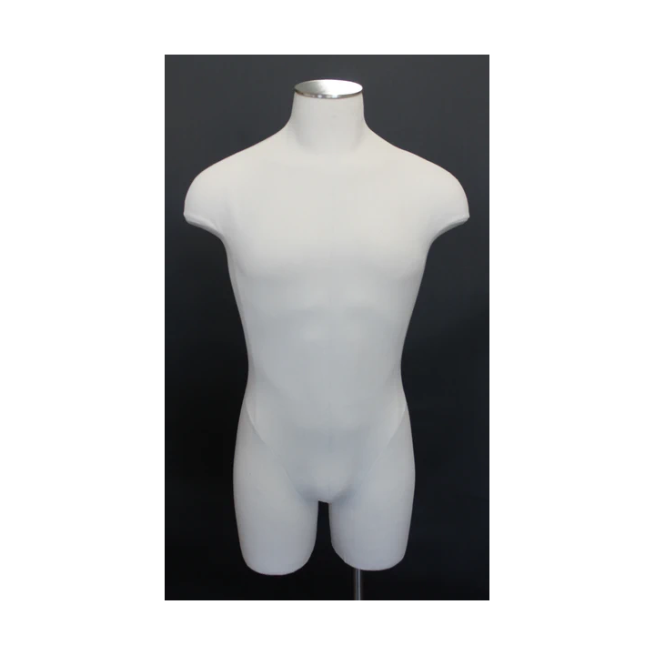 MDF4-WM - Size L White Linen 3Q Male Body form mannequin Metal Neck Base