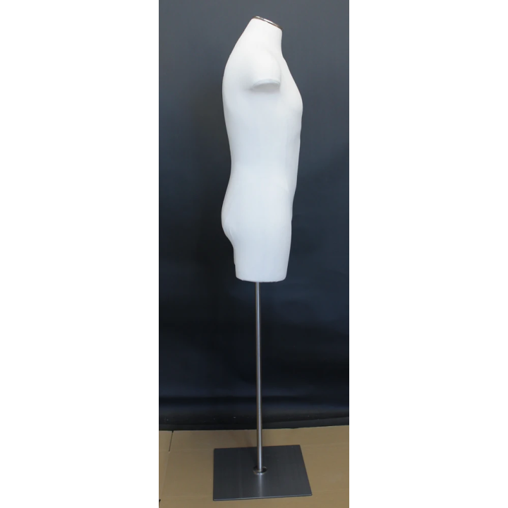 MDF4-WM - Size L White Linen 3Q Male Body form mannequin Metal Neck Base