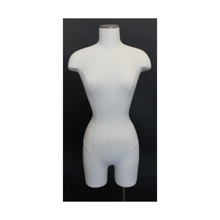 BF4-DMB-CH - White Linen Female 3Q Body form mannequin Chrome 4 Wheel Base