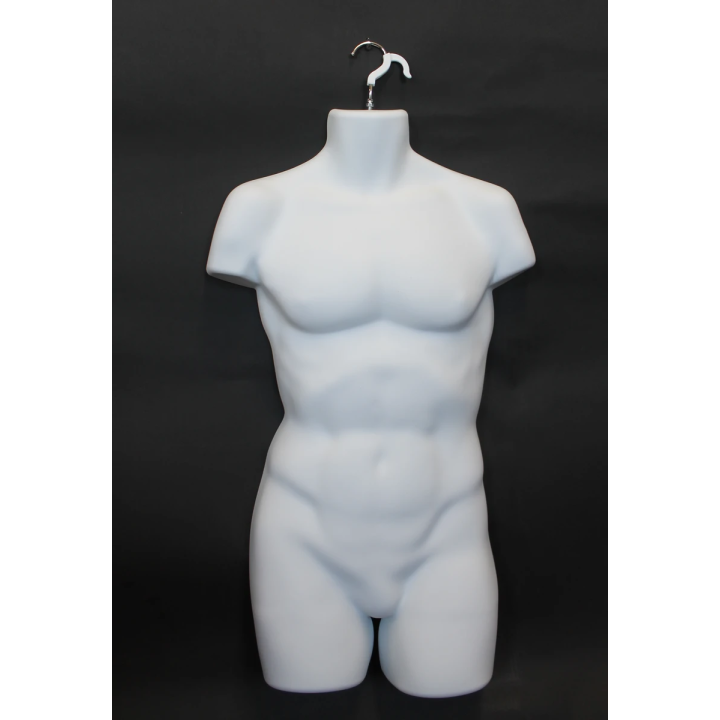 White Plastic injected male body form mannequin with hook PLXS-MW