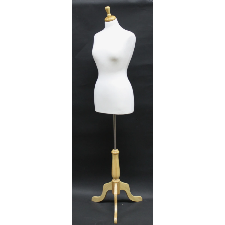B68W-FR - Size 8/10 Quality Female Dress form mannequin with wooden tripod base