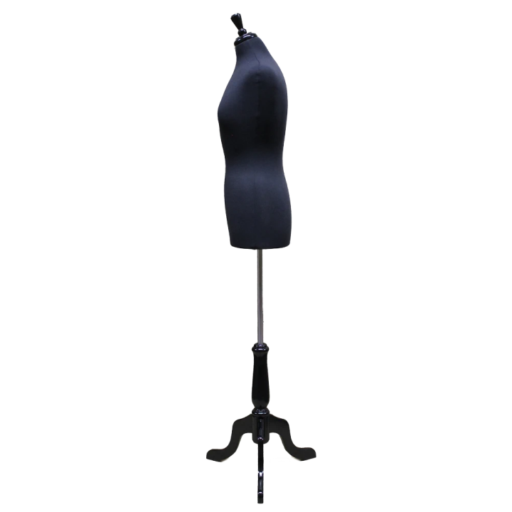 B68B-BK - Size 8/10 Black Female Dress form mannequin Black wooden tripod base