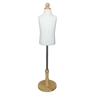 KID-KT1- 2T/3T White Jersey Covered Toddler Size Body Form with Round Wooden Base