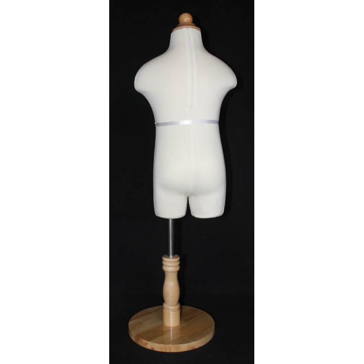 KID-KF1 - 1T/2T Toddler Size Cream White Jersey covered Body Form with Round Wooden Base -