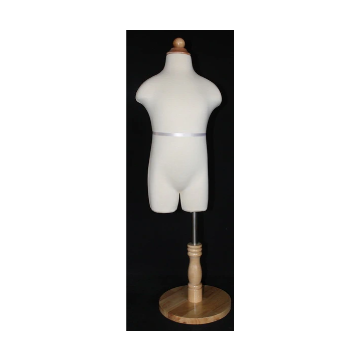 KID-KF3 - Size 3T/4T Cream White Jersey Covered Child Body Form Mannequin with Wooden Base -