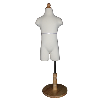 KID-KF5 - 6~7 year Child Body Form Mannequin with Wooden Base -Cream White Jersey covered