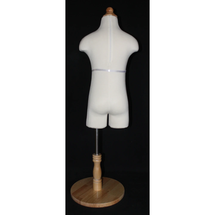 KID-KF5 - 6~7 year Child Body Form Mannequin with Wooden Base -Cream White Jersey covered
