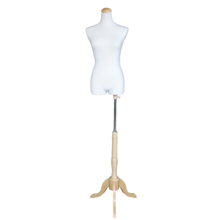 B5W-NF - Size 2/4 Female 3Q body form mannequin with wooden tripod base