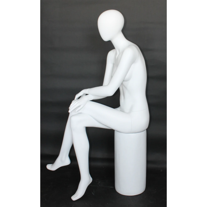 Refined Grace Sitting Female Mannequin Egg head Cross legs Matte White -SFW79E-WT