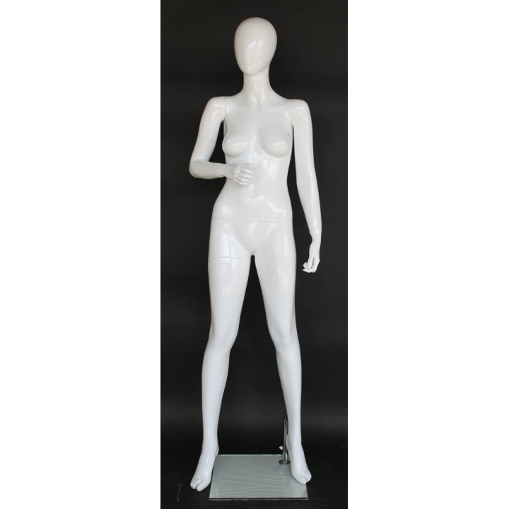 Glossy White Female Mannequin Forward Facing with Bent Right Arm-SFW84E-GW