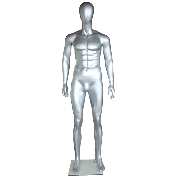 SFM29E-ST - 6'1"  Abstract Head Muscular Male Mannequin - Matte Silver